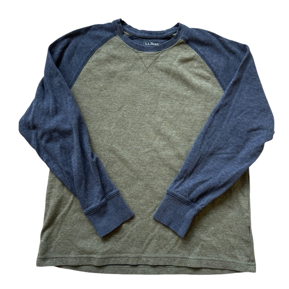 L.L. Bean Raglan Long Sleeve Shirt Green Blue Colorblock Casual Outdoor Tee M